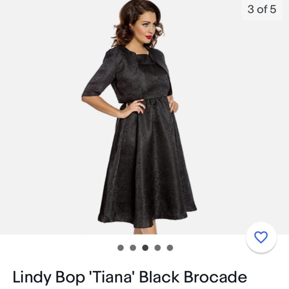 🖤 Lindy Bop Tiana Twinset Brocade Off-Shoulder Swing Dress with Bows & Jacket